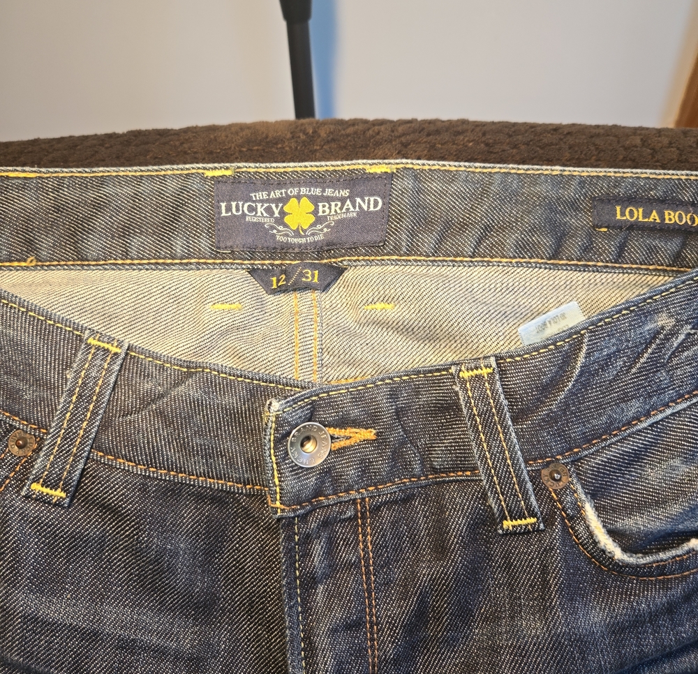 Lucky Brand Dark Indigo Jeans with Yellow Stitching